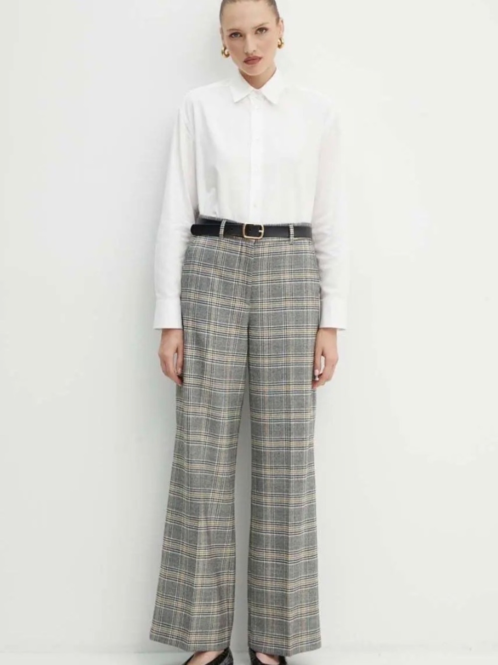 Weekend Max Mara Women's Wide-leg High Rise Plaid Wool Trousers Size 10